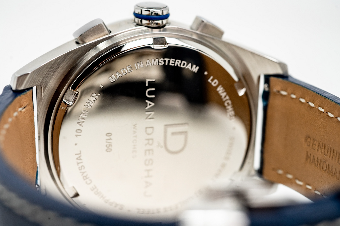 Rückseite einer LD WATCHES - Made in Amsterdam - 10 ATM W.R.